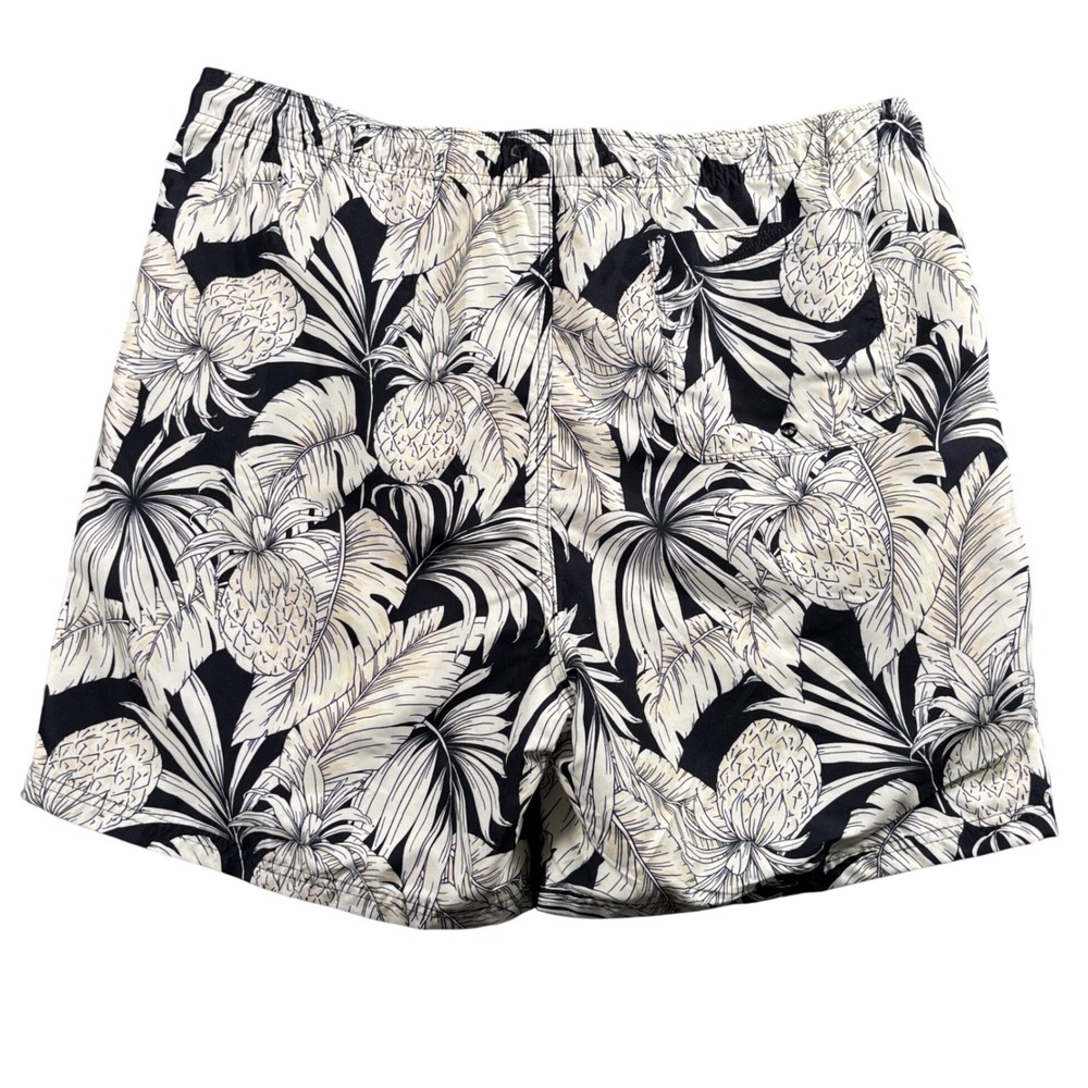 Old Navy Swim Trunks Men XL Black White Tropical Pineapple Palm Print Shorts New